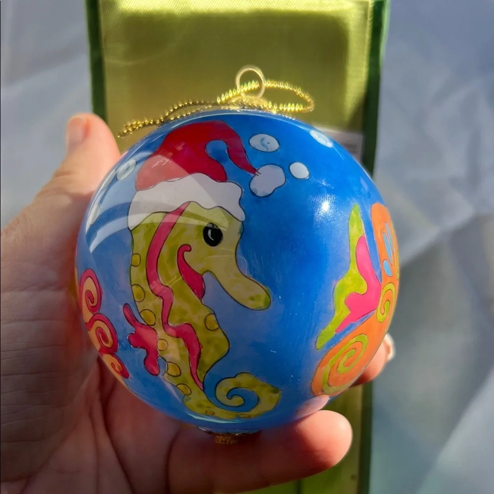Merry Fishmash Pier 1 Vibrant Blue and Pink Holiday Ornament